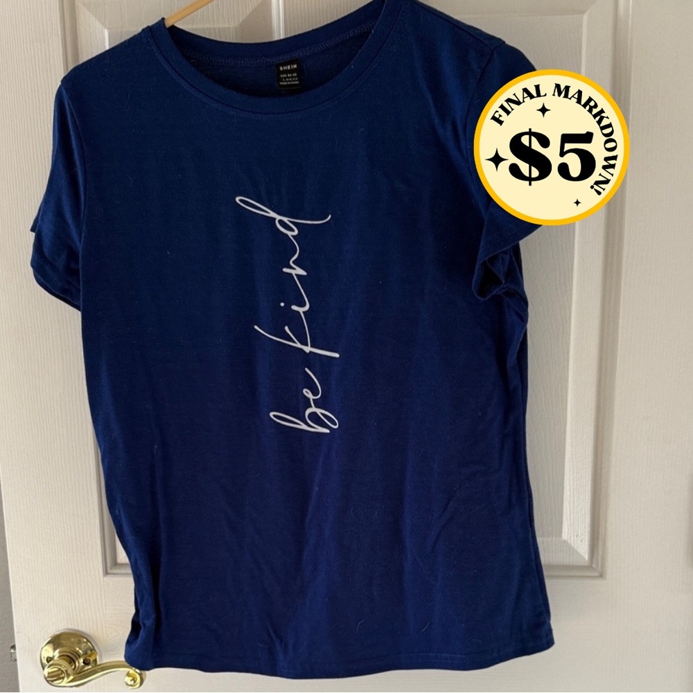 SHEIN Navy 'Be Kind' Short Sleeve Tee
